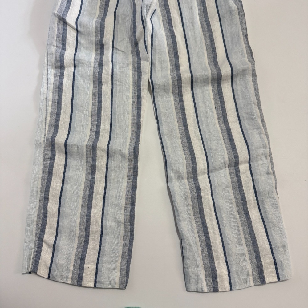 Talbots Cropped Linen Striped Trouser Pants Blue White Coastal Sz 2P 2 Petites - Picture 9 of 9